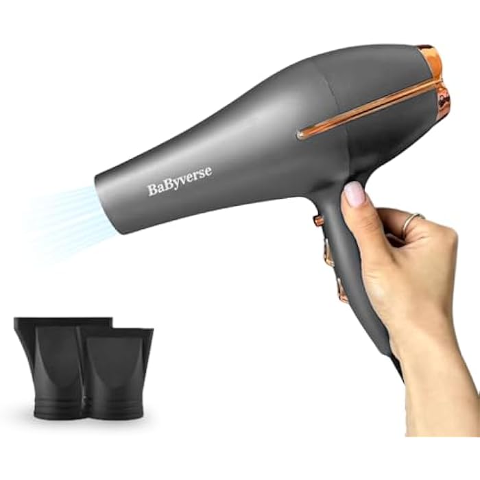 Hair Dryer Ionic Professional Blow 7500 W Fast Dry Hot & Cold Air 3 Heat 2 Speed Lightweight Overheat Protection, BA-6624 (Grey) - Image 1